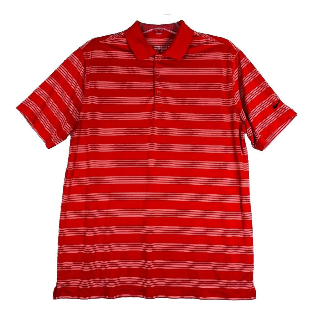 Nike Shirt Mens Large Orange White Stripe Dri Fit Golf Polo Tour Performance - Picture 1 of 7